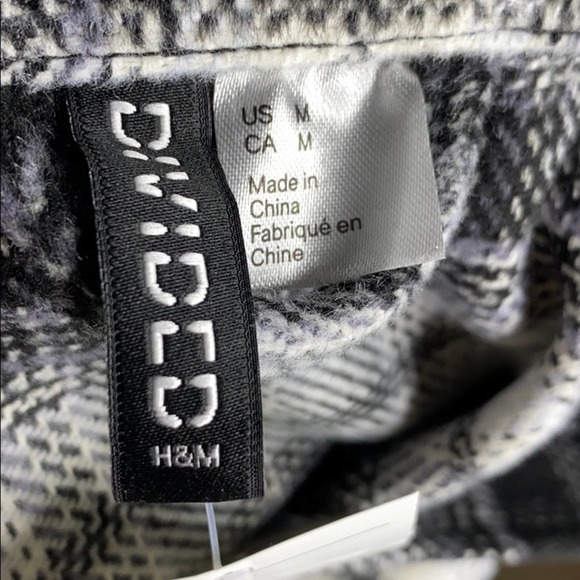 H&M Shacket Long Shirt Jacket Black and White Plaid Bloggers Favorite SMALL BNWT - Picture 8 of 9